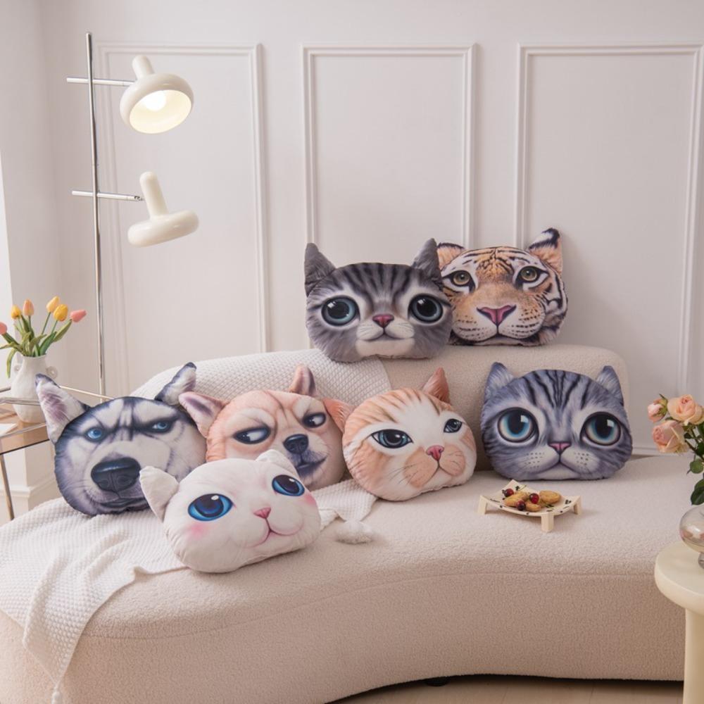 3D 40CM Cat Dog Head Pillow Cushion Realistic Car Seat Cushion  Multipurpose