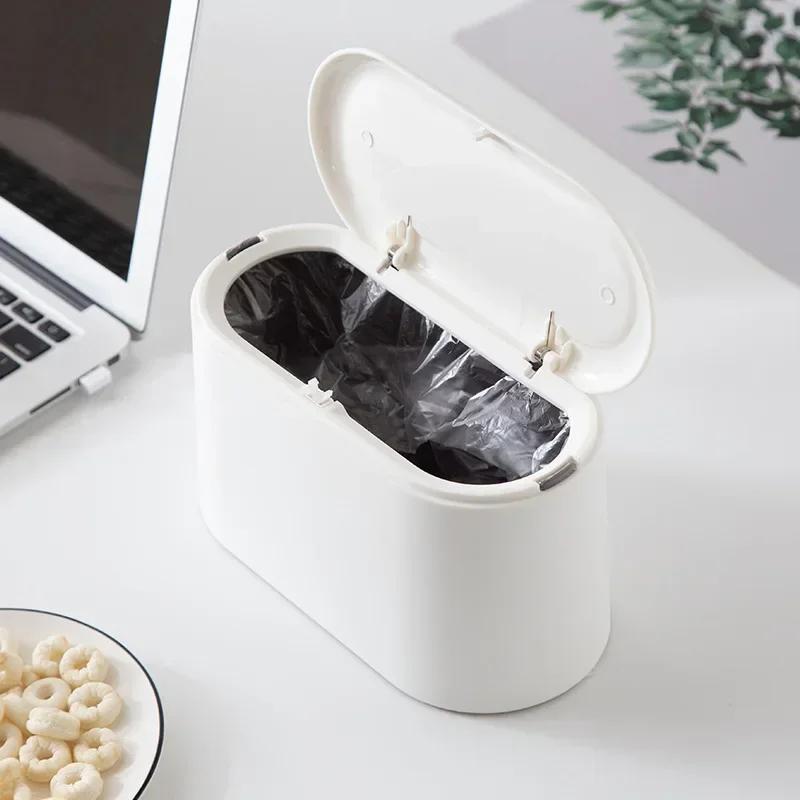 Simple Desktop Trash Bin Mini Durable Storage Bucket Can Automatic Pop-up Lid For Dressing Tables Home Offi Garbage Bucket