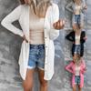 Mode Femmes Décontracté Lâche Bouton Couleur Manches Longues Haut Long Cardigan