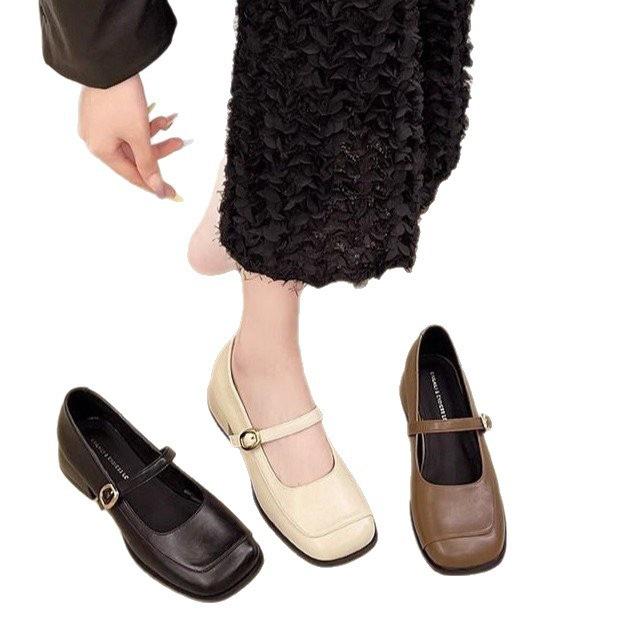 French light mouth single shoes women's 2025 autumn new thick heel square head with skirt high heels with Mary Jane shoes