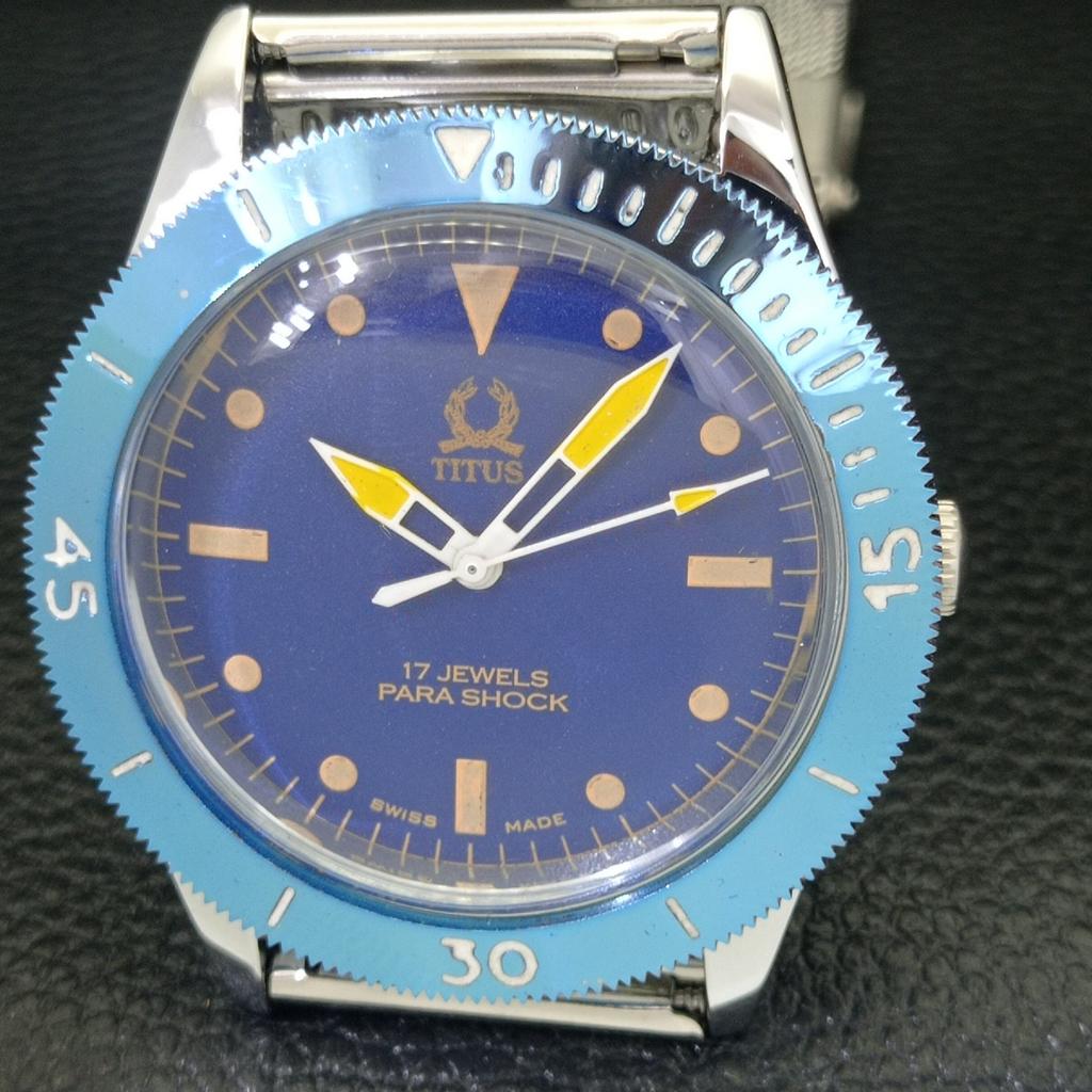 REFURBISHED TITUS SWISS MENS 40MM TURNABLE BEZEL BLUE DIAL WATCH a432731-2 R113-a432731