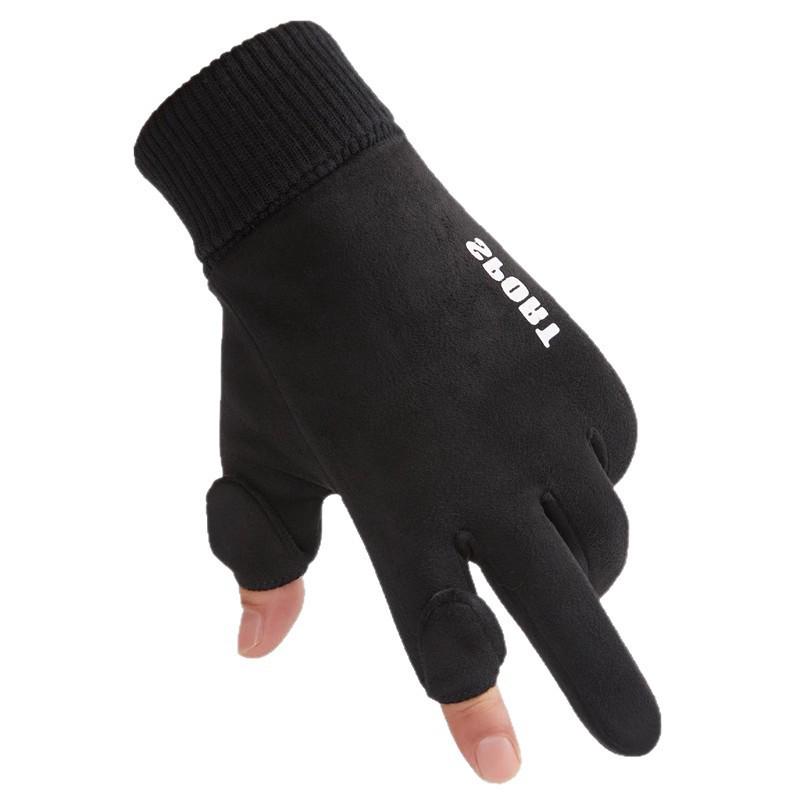Men's Windproof Fleece-Lined Touchscreen Fingerless Gloves for Winter Cycling and Driving