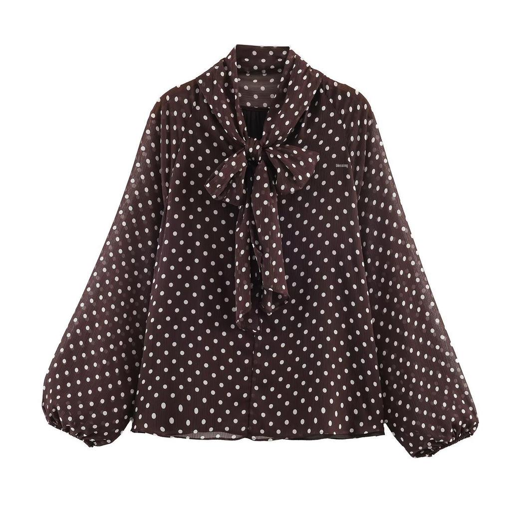 Europäischer Stil 2025 Polka-Dot-Print Damenhemd 2075103