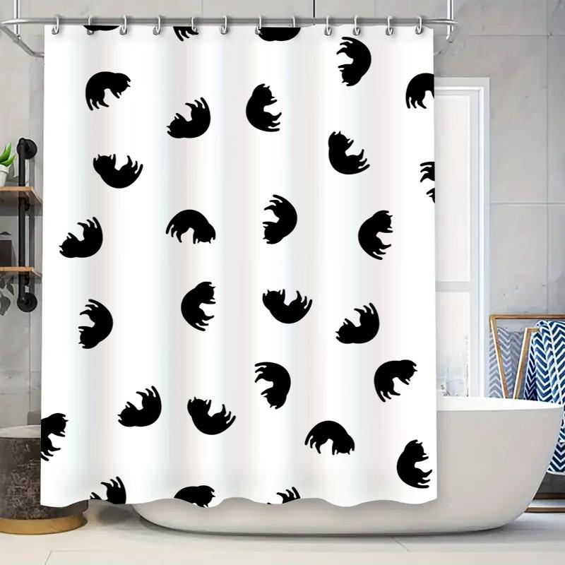 

Шторка для душа с принтом животных: Силуэты черных кошек для декора ванной комнаты Белая ткань, Современный дизайн дома, Водонепроницаемый карман на штангу Li 90x180cm