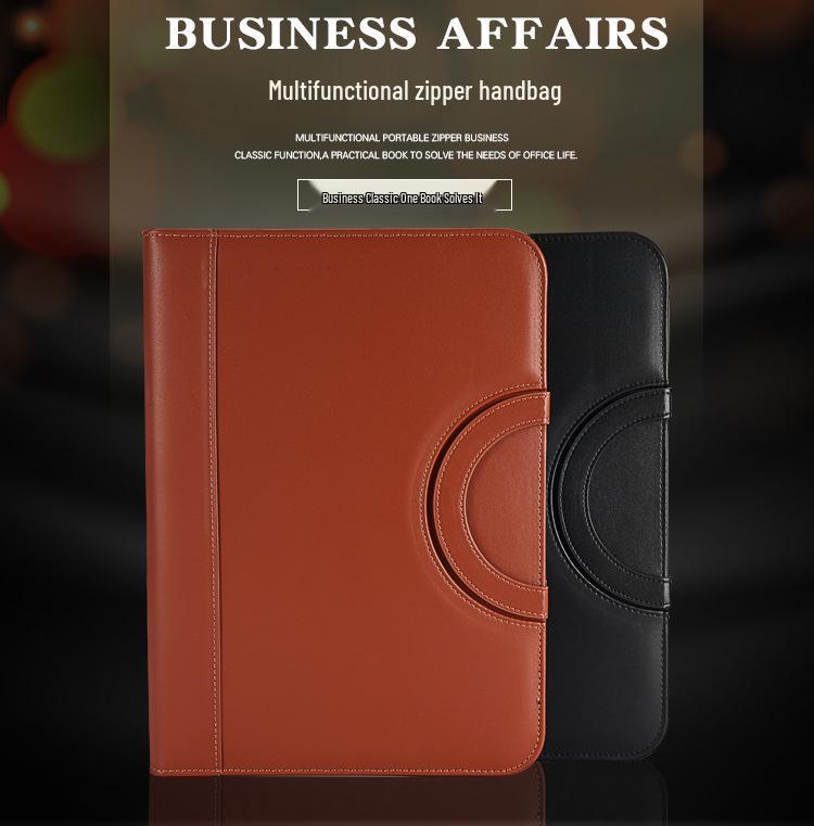 Multifunctional A4 Leather Zippered Business Folder