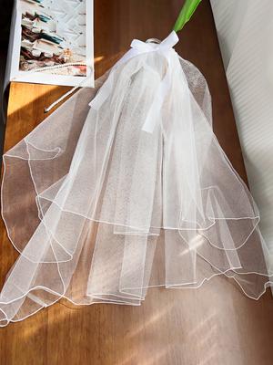 1 pieza Blanco Nupcial Borde de Doble Cinta Cascada Central Velo de Boda Nupcial Accesorios para el Cabello con Pinza para el Cabello