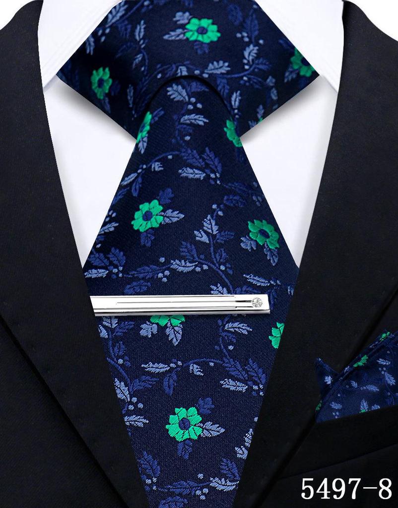 Men's Retro Floral Tie, Pocket Square & Tie Clip Set for Weddings