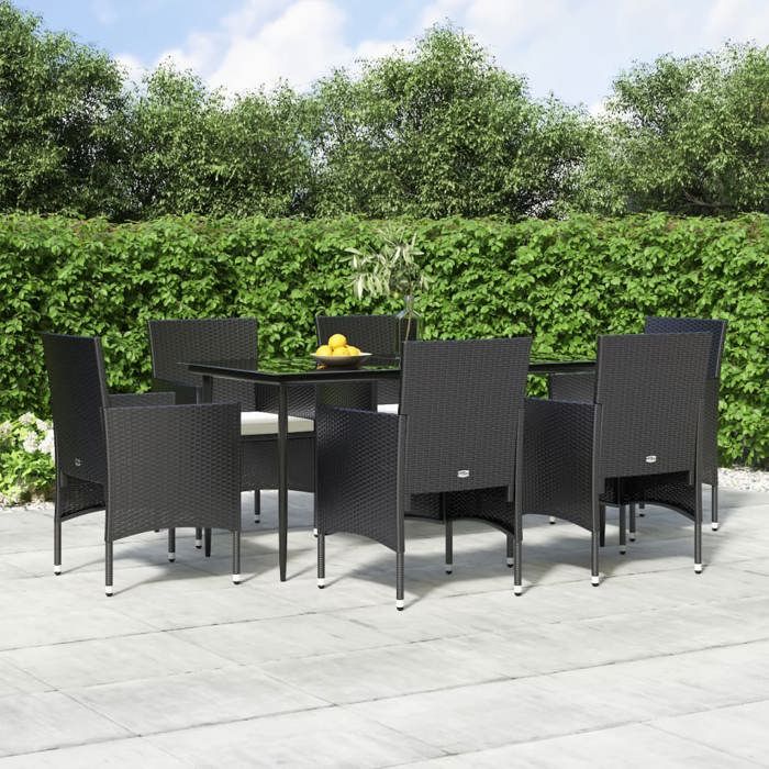 VidaXL Ensemble à manger de jardin avec coussins 7 pcs Noir, ensemble de salle à manger d'extérieur, table et chaise de 3156617