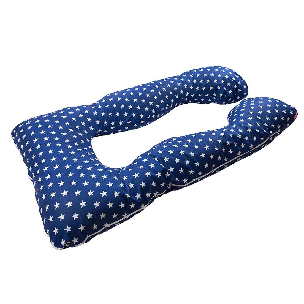 Cuscino per allattamento e gravidanza tipo U per dormire sul fianco - stelle blu navy