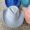 New Blue Suede Hat 7.5Cm Western Cowboy Women'S Fedora Hat Men'S Church Jazz Hat Fashion Travel Party Hat Denim Hat