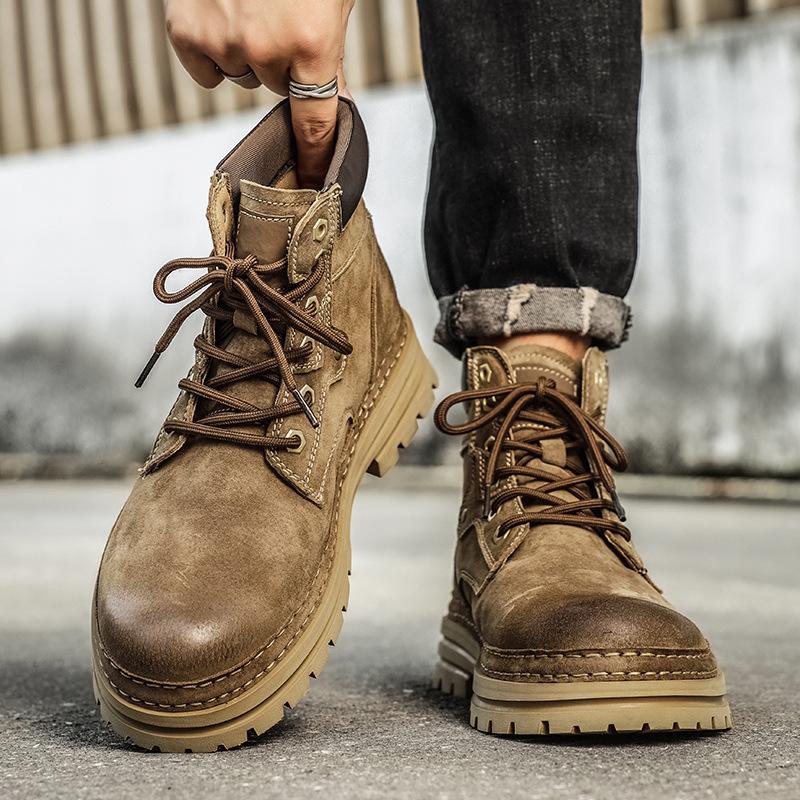 Martin Boots Autumn British Style Retro American Rhubarb Boots Sports Thick-soled High-top Leather Boots with Velvet