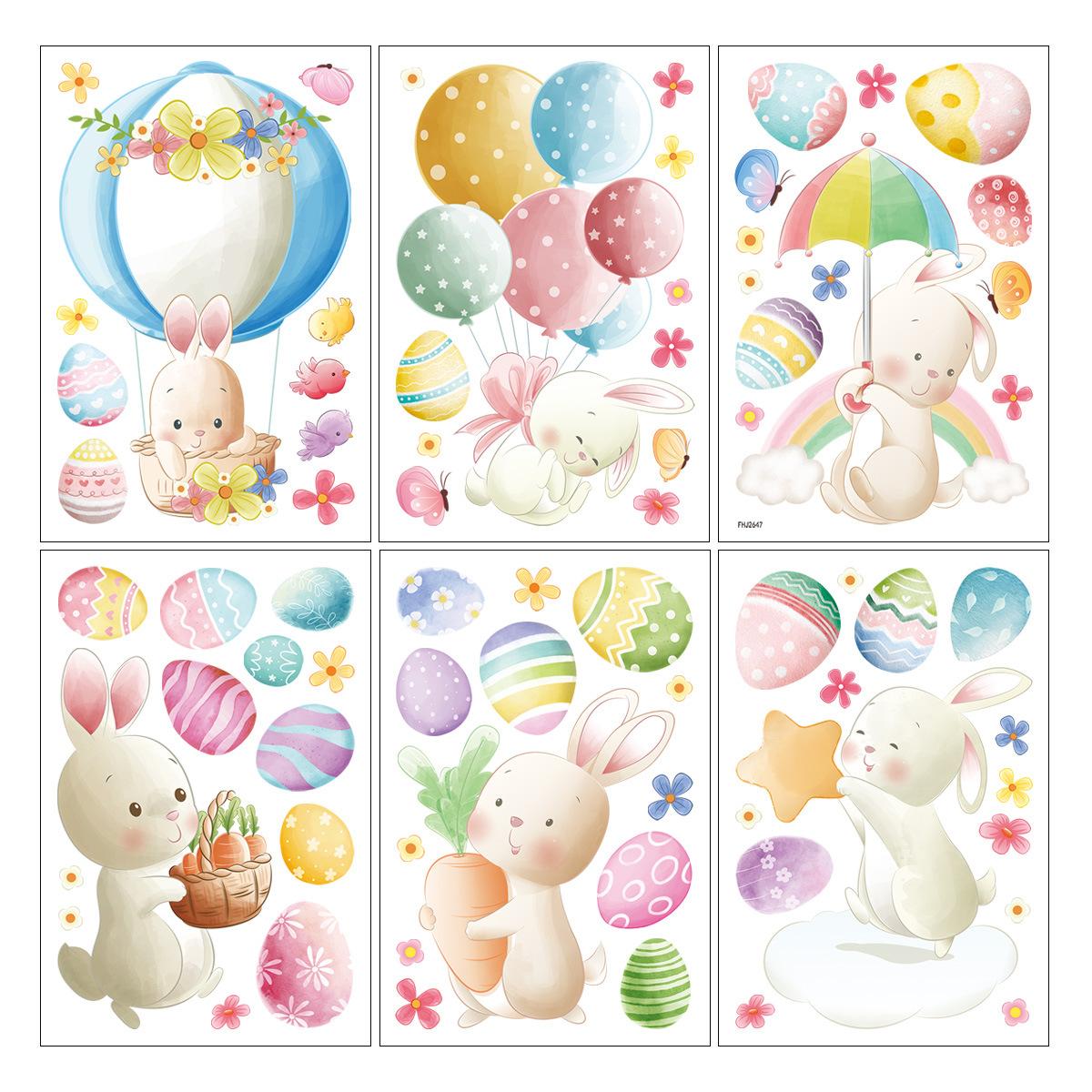 

6 Sheets Easter Bunny Window Clings Cartoon Egg Stickers Cute Decoration For Home Classroom Nursery Shop Glass Display Decorations One Size