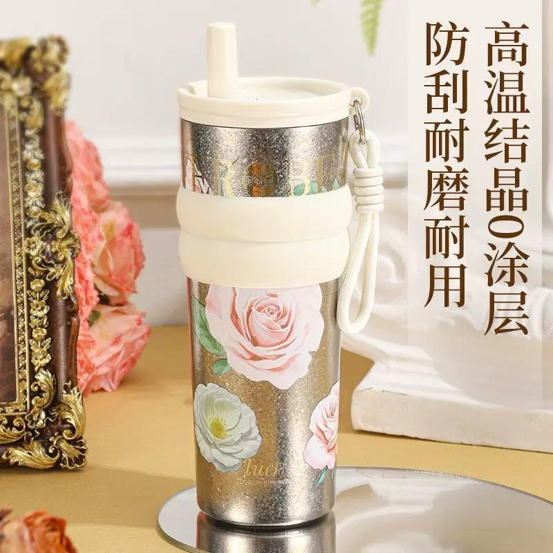 New high-end accompanying coffee cup pure titanium thermos cup girls cup large capacity car portable straw cup