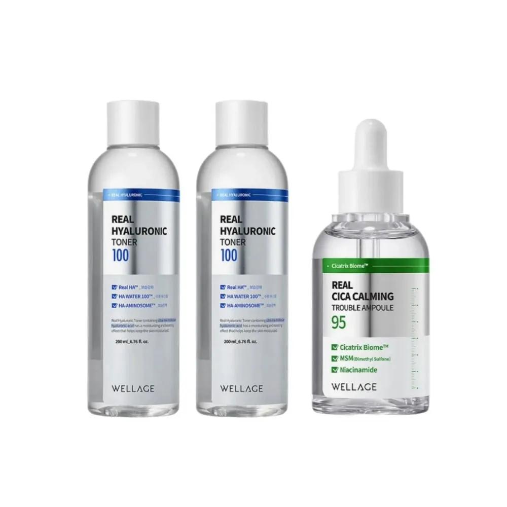 WELLAGE Hyaluronic Toner 200ml x 2, Ampoule 50ml x 1