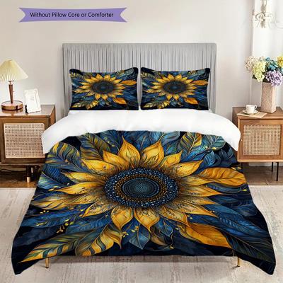 Sunflower Pattern Bedding Quilt Set Quilt Cover Pillowcase Home Decoration Birthday Gift (1 * Duvet Cover + 2 * Pillowcase, Without Core)