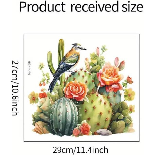 Tropical Cactus Bird Toilet Cover Sticker Decals,Fish Bird Flower Leaf Waterproof Toilet Lid Tank Seat Decals Cistern Self-Adhesive Bathroom Wall