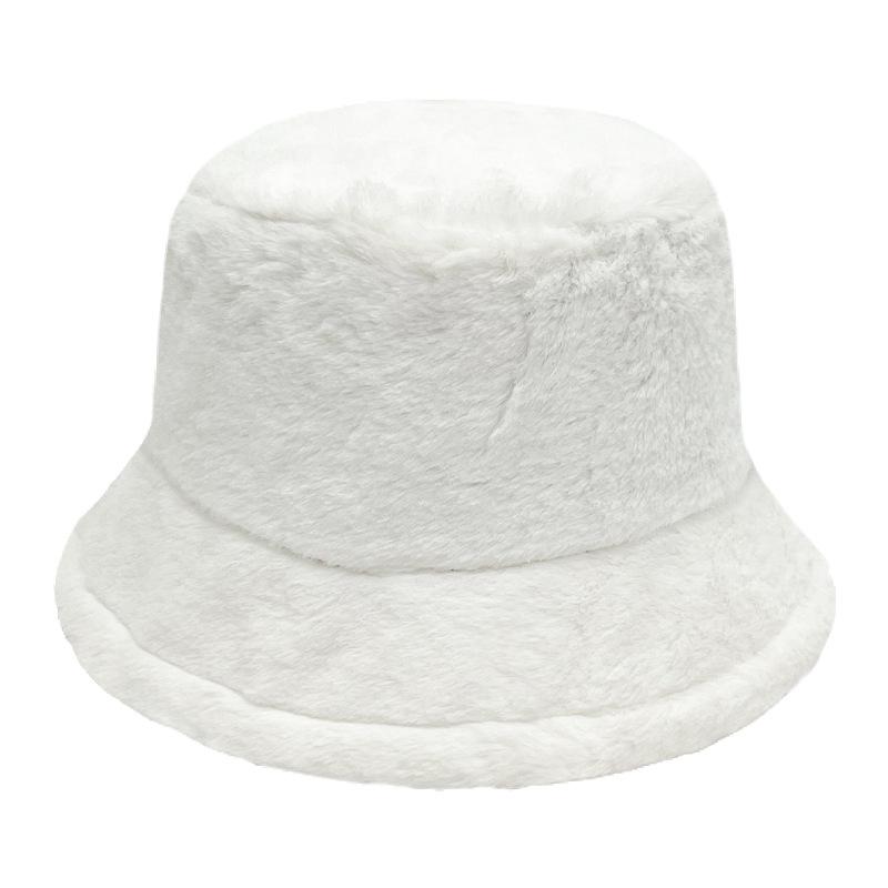 Winter solid color imitation rabbit hair bucket hat women's plate versatile bucket hat thickened plush warm plush basin hat