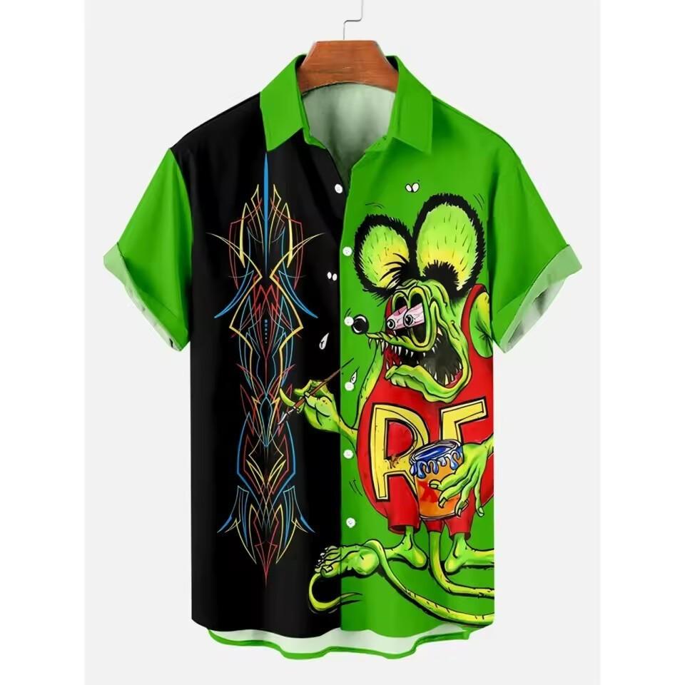Гавайская рубашка Rat Fink - Классика Kustom Kulture, Ностальгический Hot Rod Арт, Унисекс Футболка XL