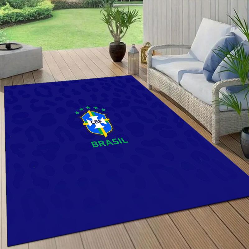 Brazil National Football Team Flannel Pattern Square Carpet,Area Rug,Carpet Rug for Living Room Bedroom Sofa Playroom Decor,Non-slip Floor Mat