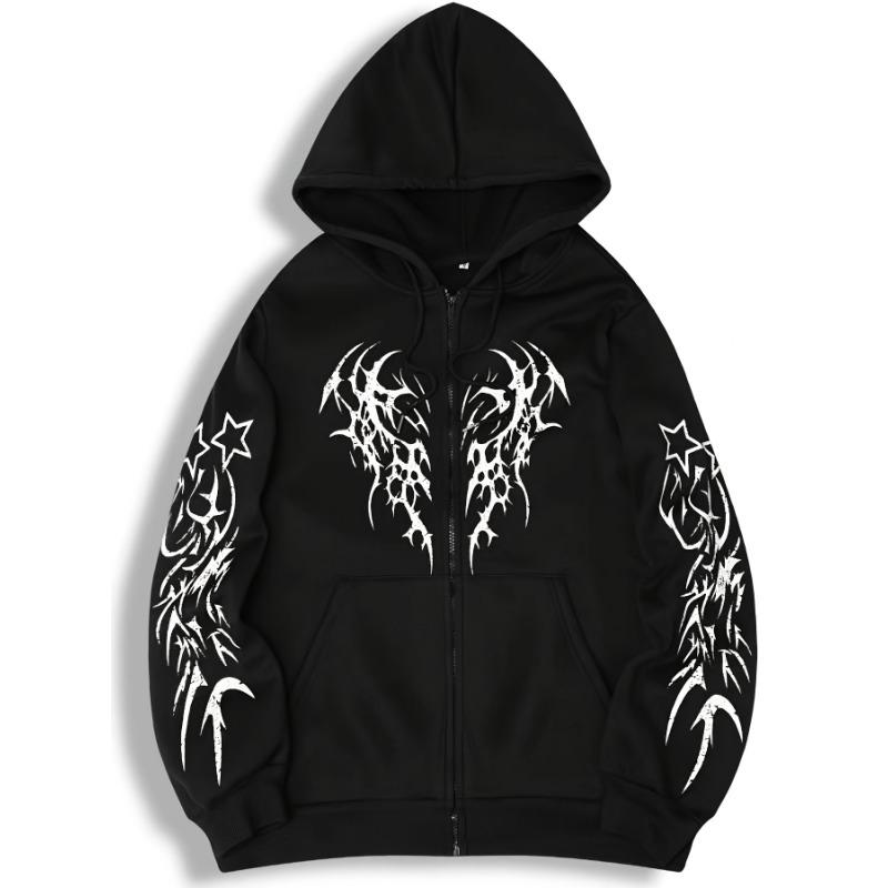 Herbst und Winter Neu Herren Modisch und Trendig Lässiger Hoodie Reißverschluss Jacke Y2K Bedrucktes Muster Lässig Retro Street Style Oberteil