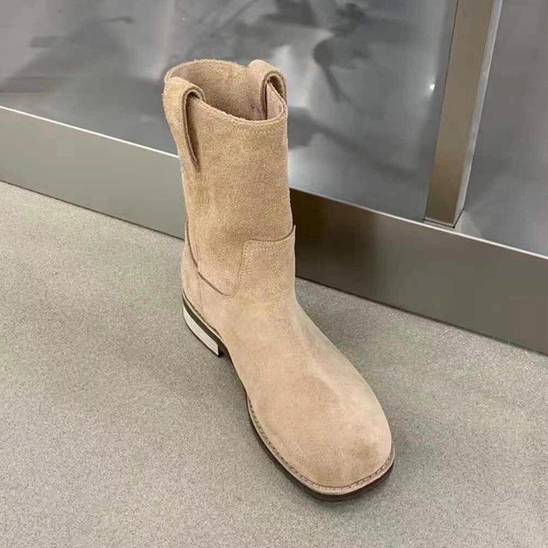 Sheepskin Version~ 2025 Autumn and Winter New Round Head Simple Suede Martin Boots Women's Genuine Leather Korean Version Sleeve Versatile Short Boots