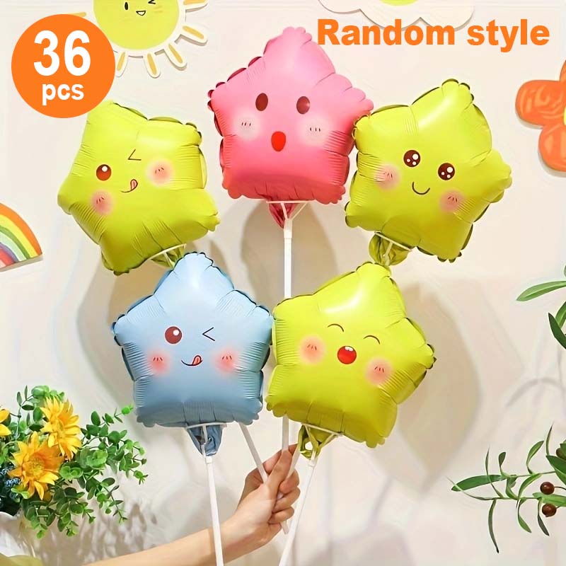 

36 cute emoticon star balloons, 9.84in, wear-resistant aluminum film, suitable for festivals, injecting joy into parties Star&9.84inch