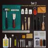 Handmade Leathercraft Sewing Set: Cutting Knife, Diamond Awl, Edge Beveler, Waxed Thread, and Coat.