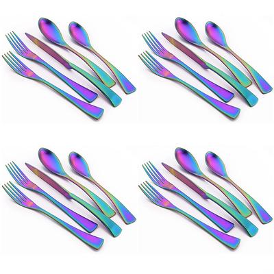 20Pcs Tableware Rainbow Cutlery Set 18/10 Stainless Steel Kitchen Set Fork Knife Spoon Dinnerware Set Matte Silverware Flatware Set Service for 4