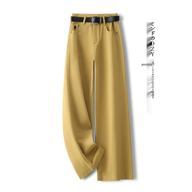 Women's High Waist Yellow Wide-Leg Vintage Jeans for Spring 2025