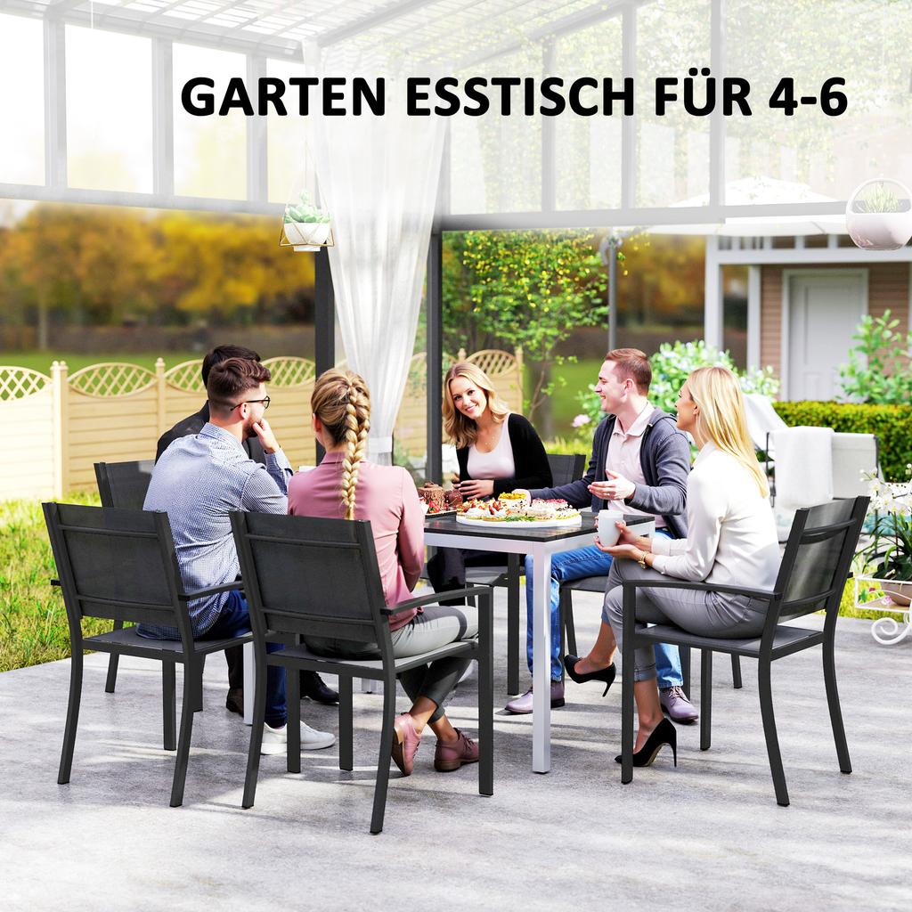Garden Table, Aluminum, 120x70 Cm, Weatherproof Balcony Table with Wood Look, for 4-6 People, Black