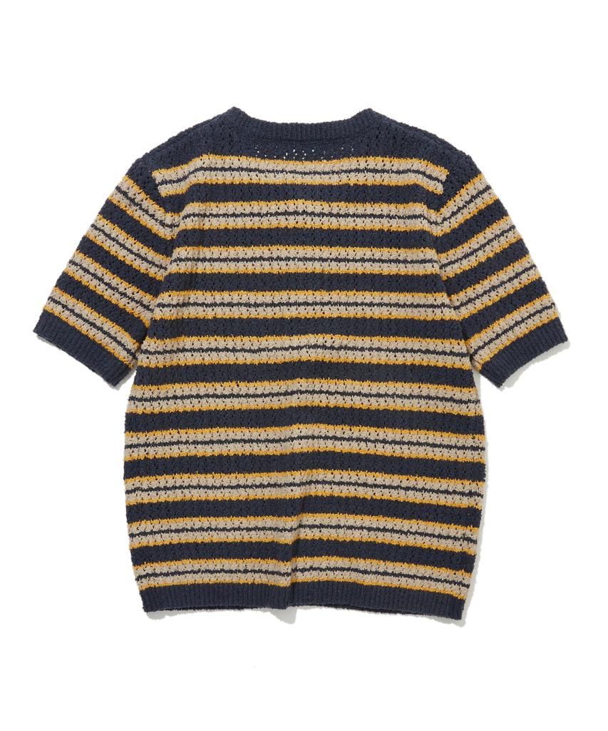 PENFIELD Striped Round Neck Boucle Ribbed Women'S Short Sleeve Cardigan Navy_Fs2Nj03F