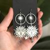 Bohemia Retro Sliver Color Human Face Sun Stars Tassels Pendant Dangle Earrings for Women Stainless Steel Jewelry Accessory Gift