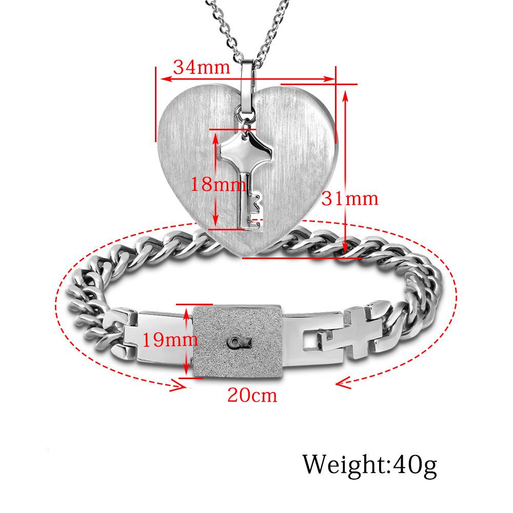 Heart & Key Couples Bracelet and Necklace Set - Cloud Design