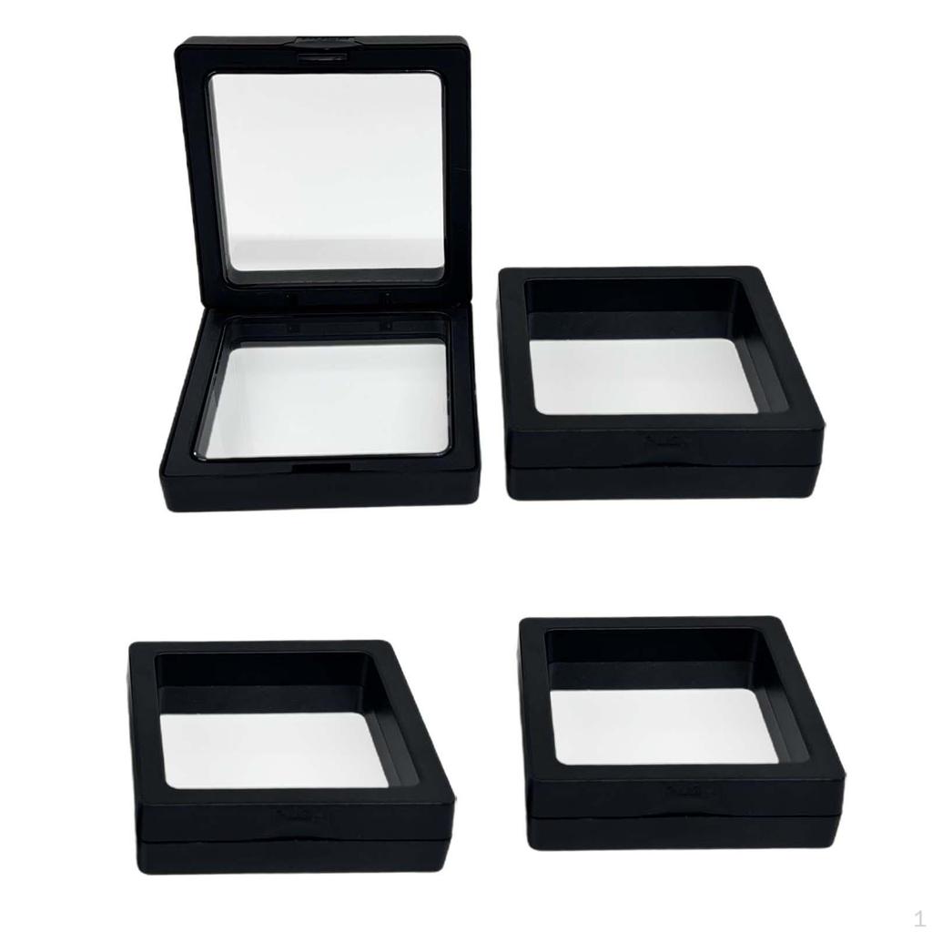 4 Pieces 3D Floating Frame Display Box Coin Stands Black Jewelry Storage for