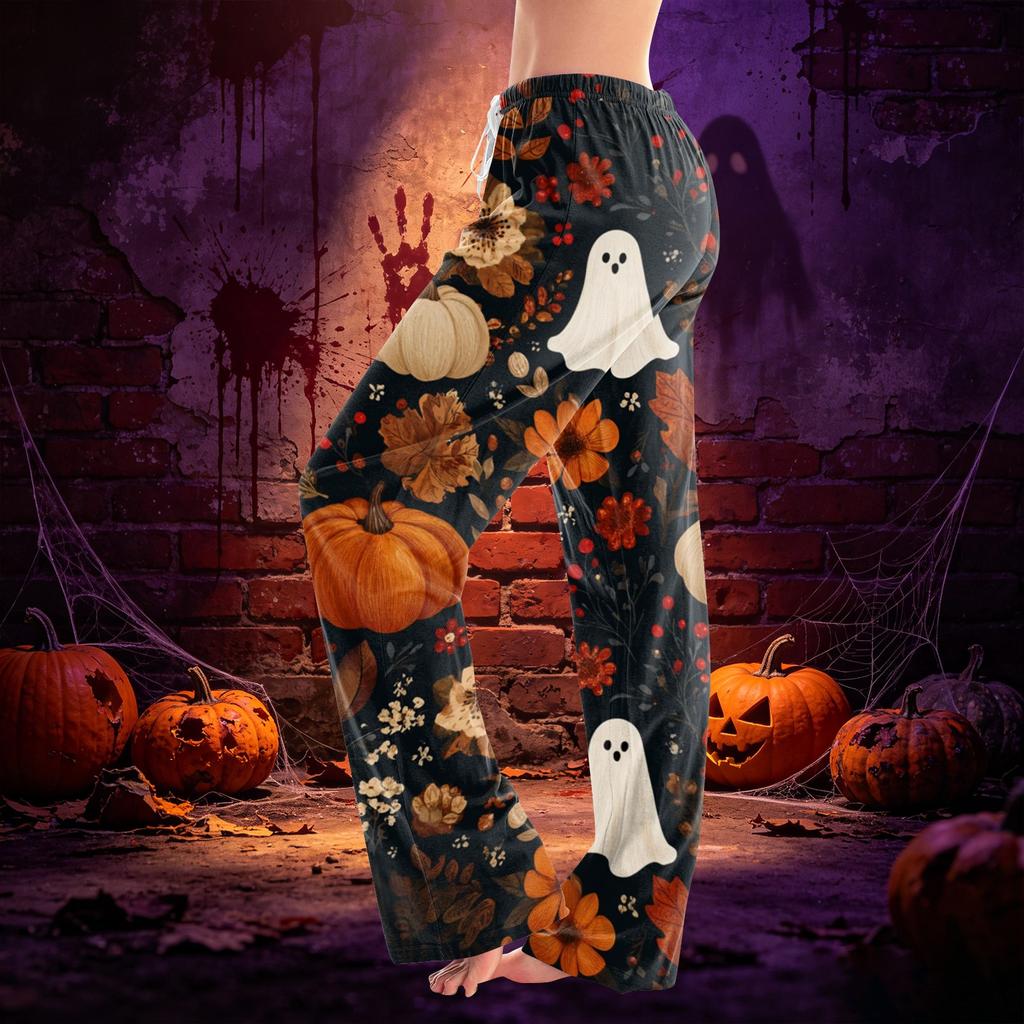 Women's Casual Drawstring Pants with Halloween Print Pattern