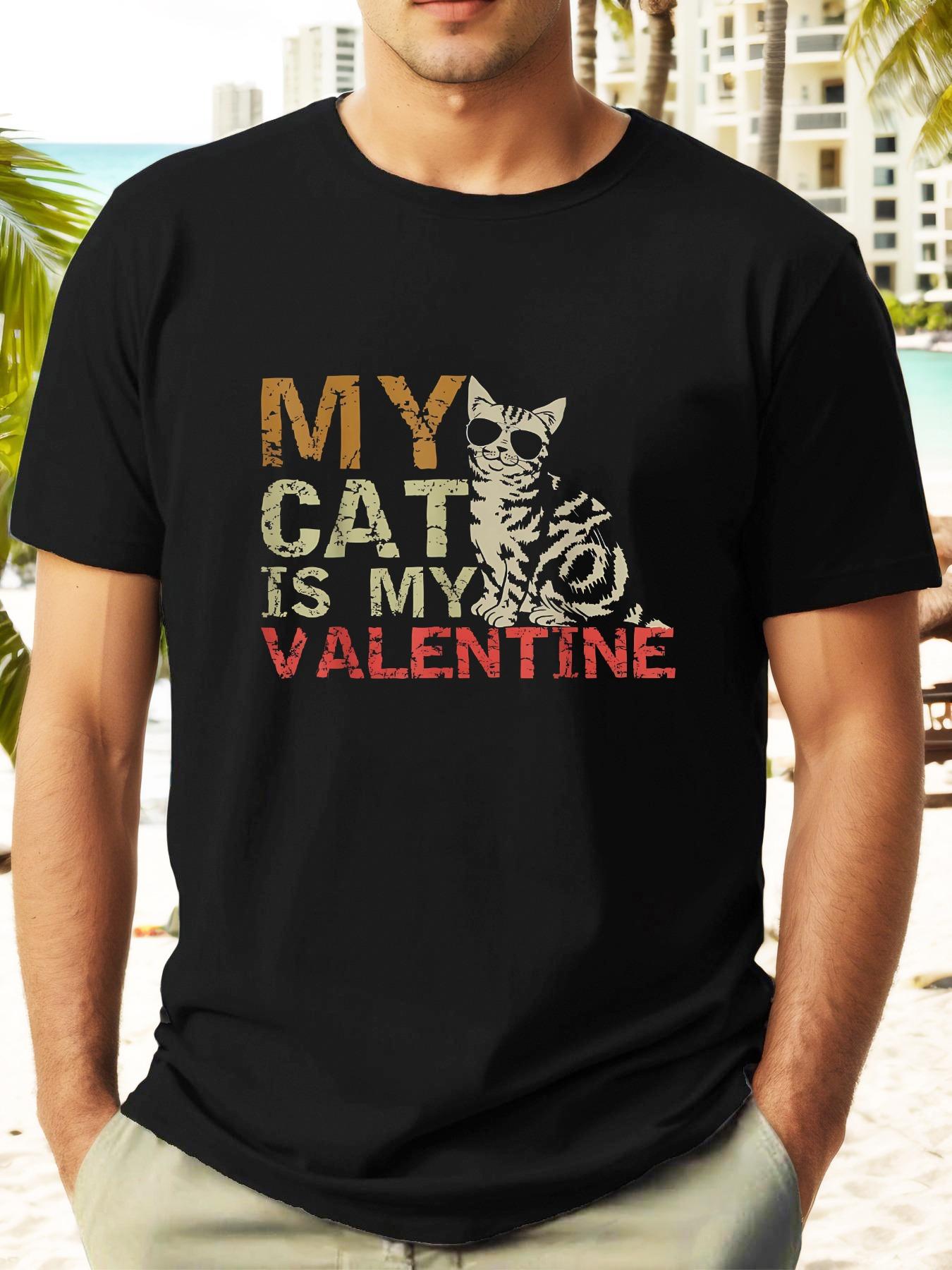 

Casual Crew Neck T-shirt - My Cat is My Valentine Graphic Print XXXL