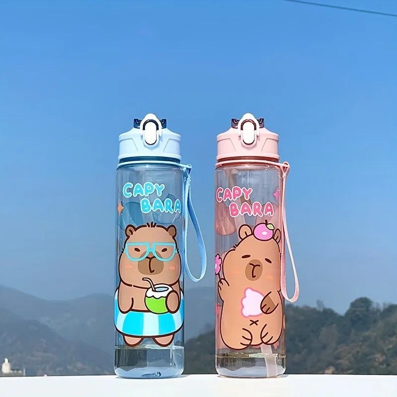 800ML Kids Water Bottle Creative Cartoon Plastic Cup With Straw&Hand Rope Large Capacity Outdoor Portable Water Cups