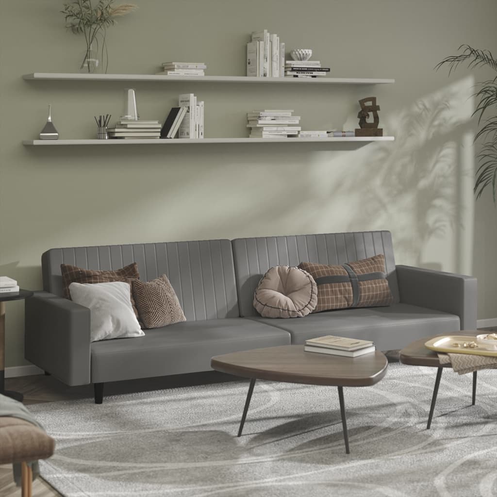 2 Seater Sofa Bed Grey Faux Leather