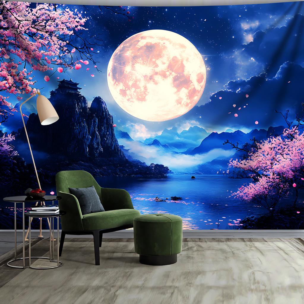 Scenery Of Sakura Mountain Peak Digital Printing Polyester Wall Tapestry Suitable For Use In Living Rooms Offices Bars And Party