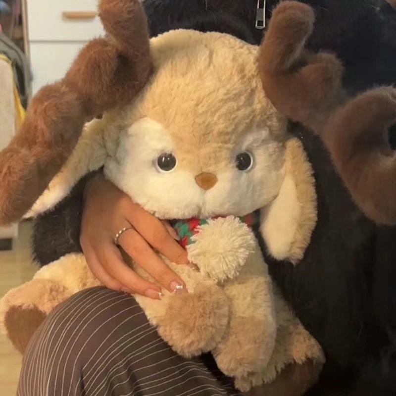 35/40CM Kawaii Cartoon Elk Plush Dolls Stuffed Soft Animal Toys Sika Deer Reindeer for Kids Family Xmas Decoration Gift