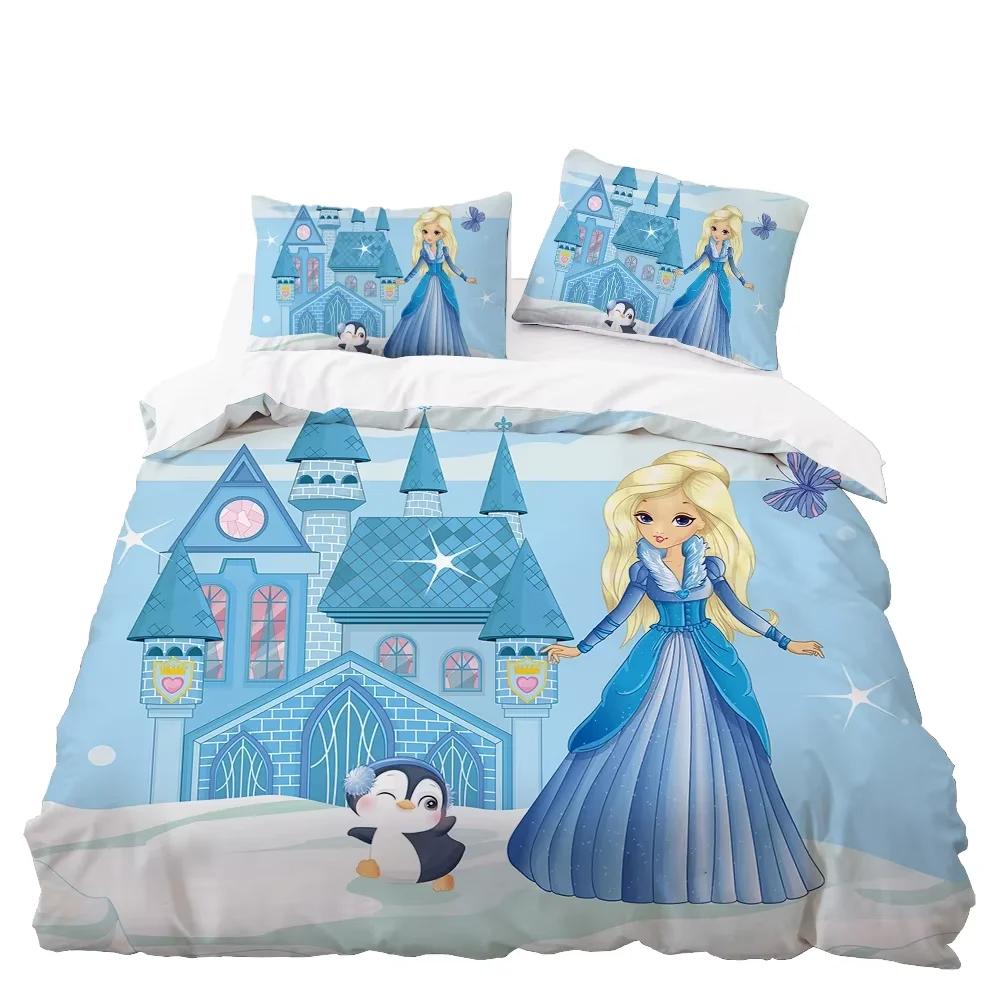 

Girl Cute Cartoon Princess and Unicorn Duvet Cover Set, 3D Print Soft and Comfortable Duvet Cover Set Bedroom Decoration Gift 90x200cm 2pcs&Duvet Cover