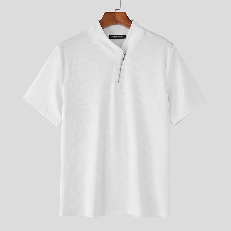 INCERUN Summer Men Short Sleeves Texture Solid Color Tops T-shirts