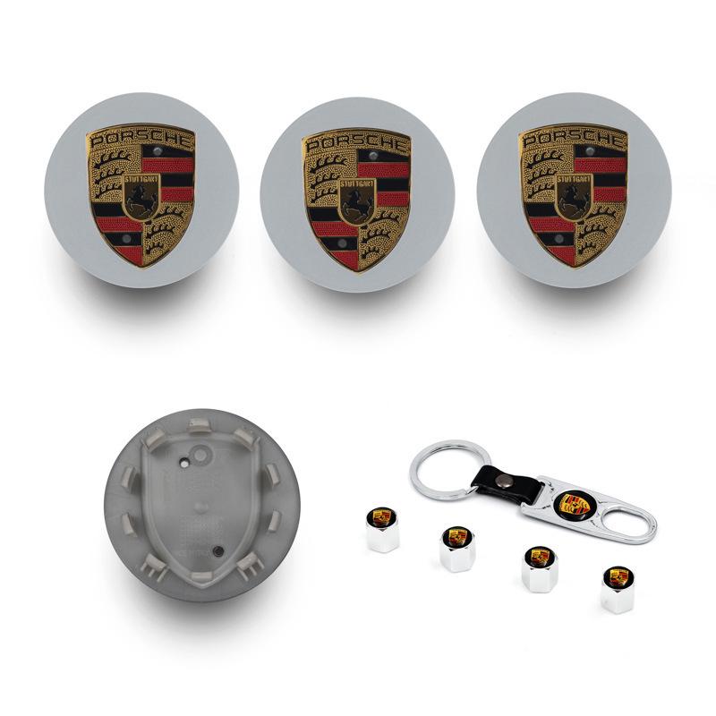 Compatible Porsche Wheel Hub Center Caps: 76mm & 65mm in Gloss Black, Bright Silver, Matte Silver, and Gray.