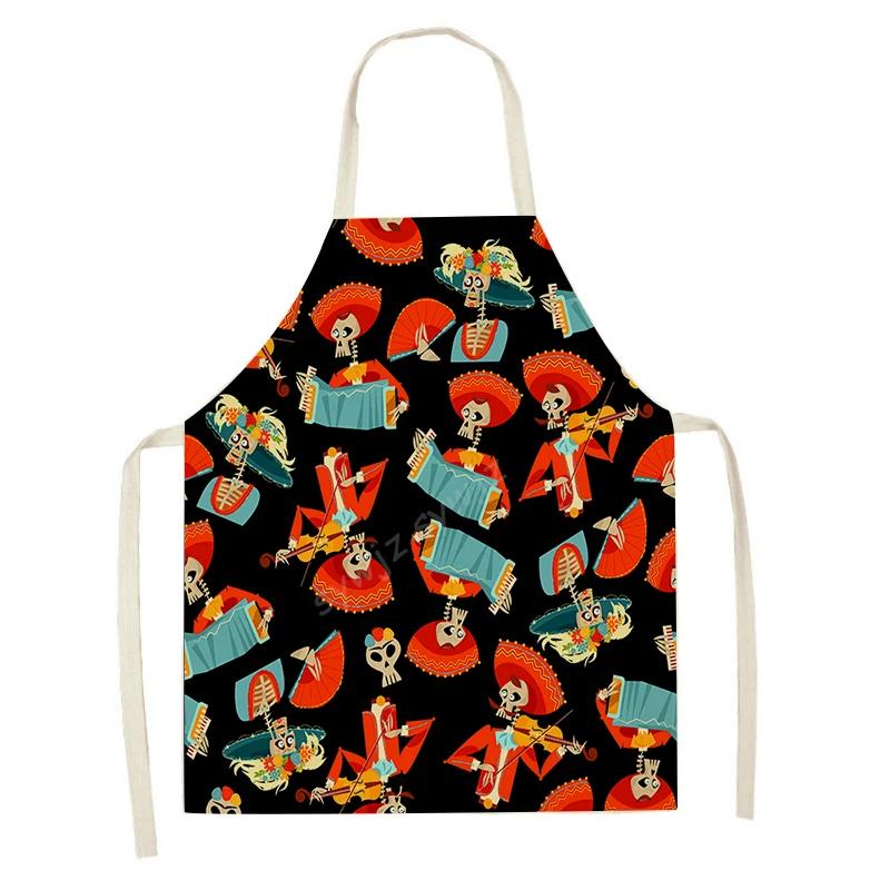 

Mexican Day of The Dead Apron Adult Kids Home Kitchen Cooking Stain Resistant Decoration Sugar Skull Bib Holiday Party Favor 47x38cm child size