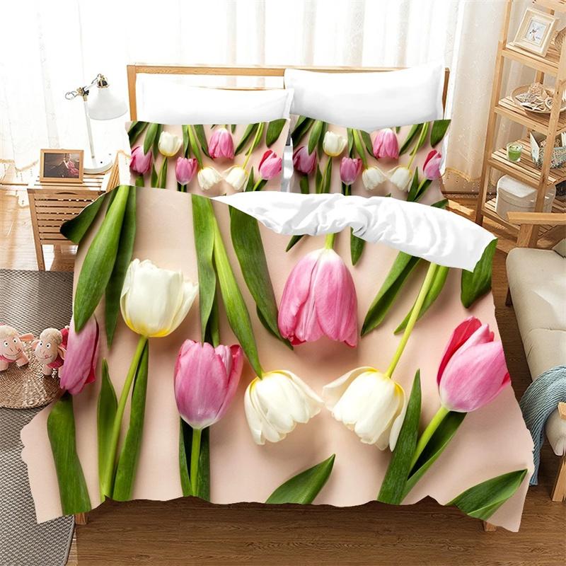 Flower Tulip Elegant Floral 3D Duvet Cover For Women Gifts Luxury MotherS Day Warm Gifts For Bedroom Decoration Queen King Size