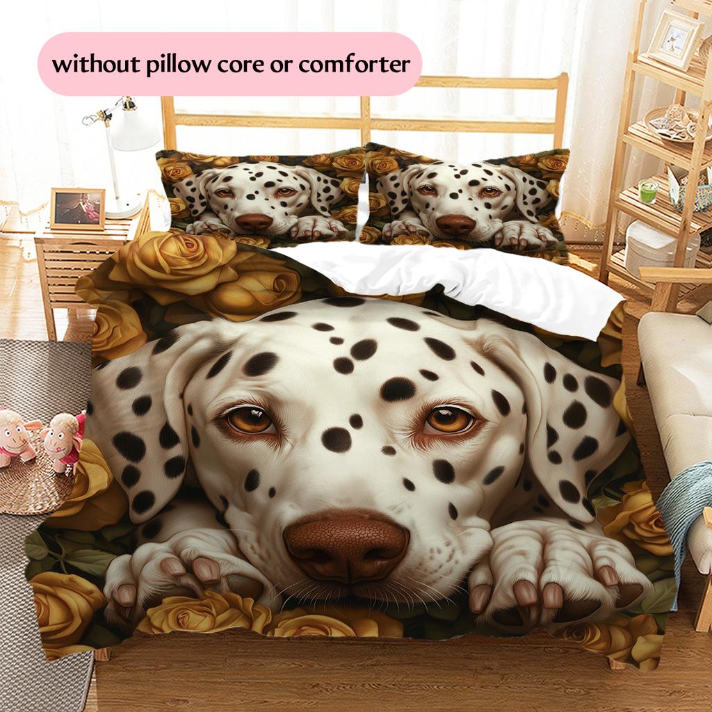 Dalmatian and Rose Pattern Bedding Home Decoration Birthday Gift (1 * duvet cover + 2 * pillowcase, without core)