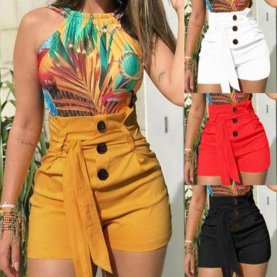Women's Summer Relaxed Solid Color Tie Elastic Pocket Casual Shorts Pants