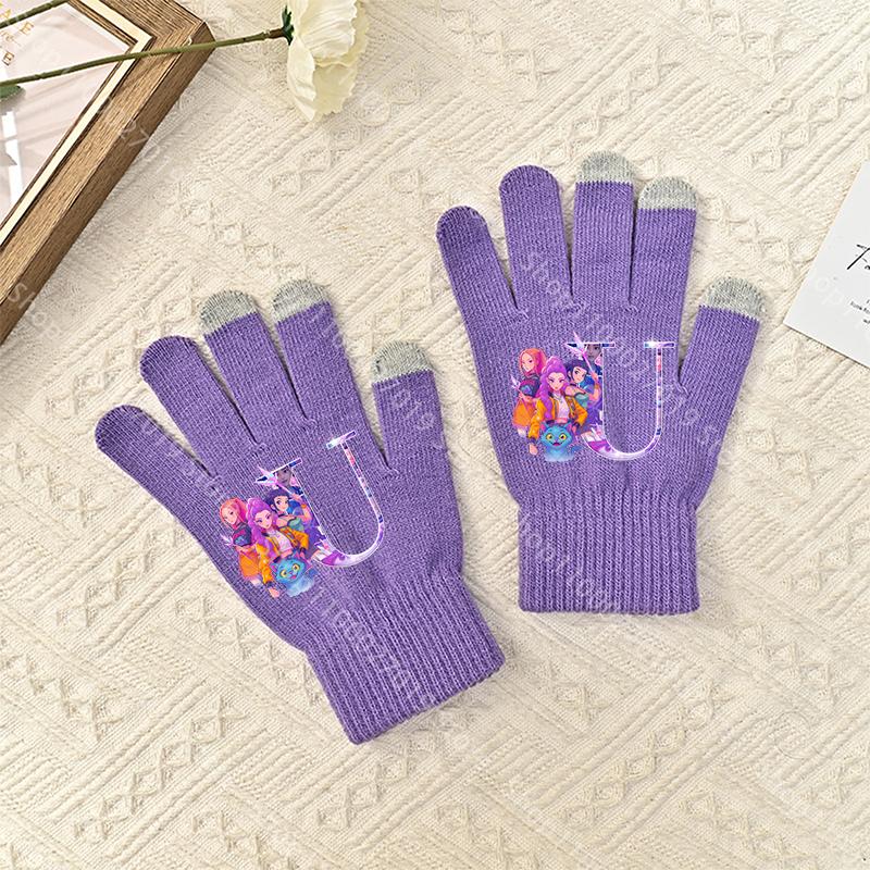 K-Pop Demon Hunters Girls Boys Gloves Cartoon Letter Adult Screen Gloved Winter Warm Anime Accessories Kids Birthday Cute Gifts