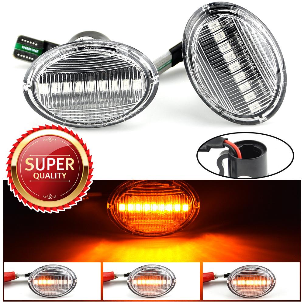 

LED Dynamic T10 Lamps Car Fender Lights 2Pcs Car Side Marker Lights Turn Signal Fit For FIAT 500 500C 500L For Abarth 500 595 69 Crystal white