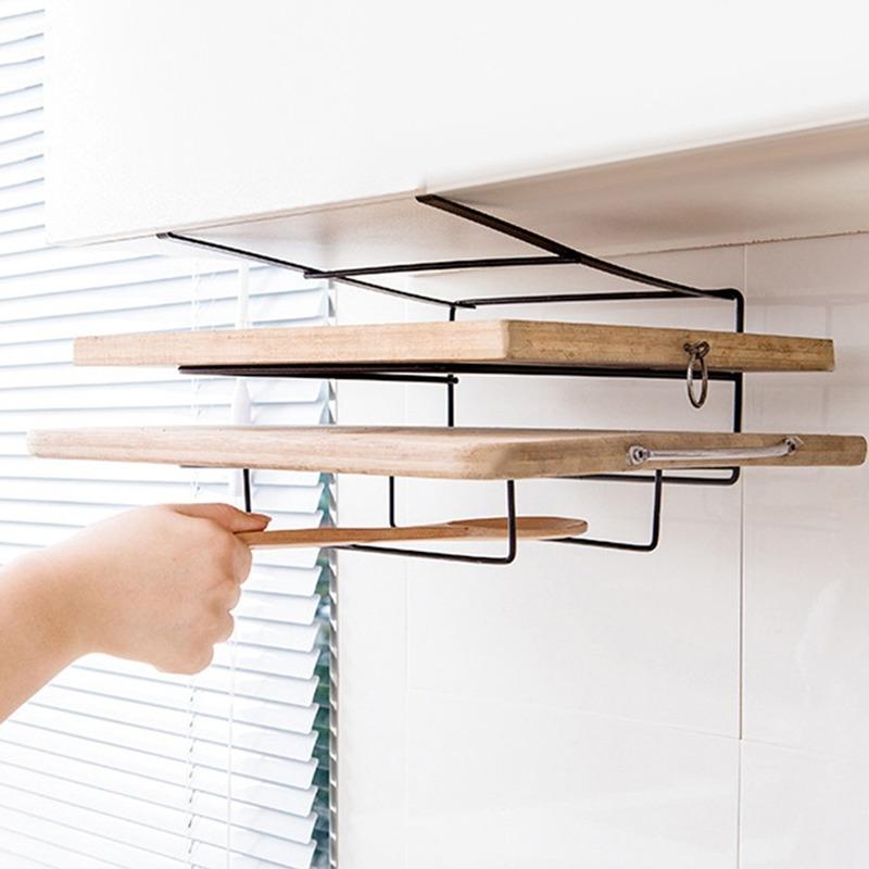 Stainless Steel Double Layer Cabinet Shelf Towel Holder Stand Chopping Board Storage Rack Wall Shelves Hanger